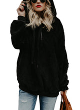 Plus Size Fall Winter Long Sleeve Plush Hooded Shirt Warm Sweatshirt - Minihomy