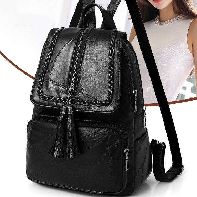 Fringed Backpack Women's PU Backpack Leisure Fan Student Backpack - Minihomy