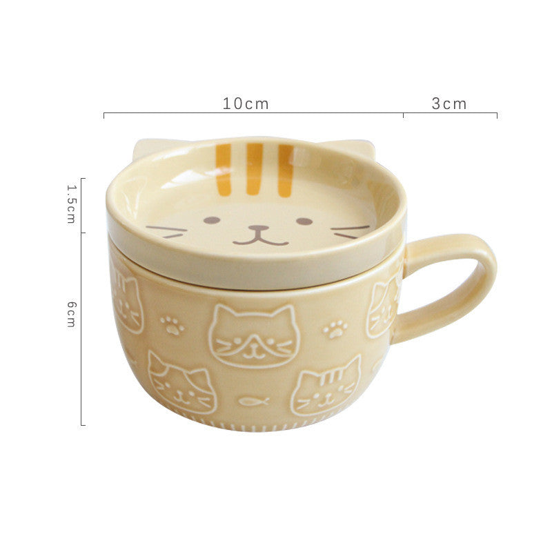 Japanese Ceramic Cartoon Cat Mugs Cute Breakfast Cup Creative - Minihomy