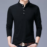 Mens Coton Stand Collar Long Sleeve T-Shirt - Minihomy