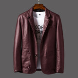 Leather Men's Autumn And Winter Jacket Thin Lapel - Minihomy