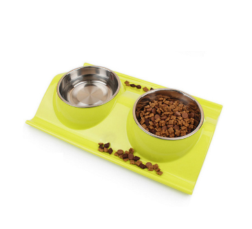 Pet Dog Bowl Puppy Cat Bowl Water Food Storage Feeder Non-toxic PP Resin Stainless Steel Combo Rice Basin 3 Colors - Minihomy