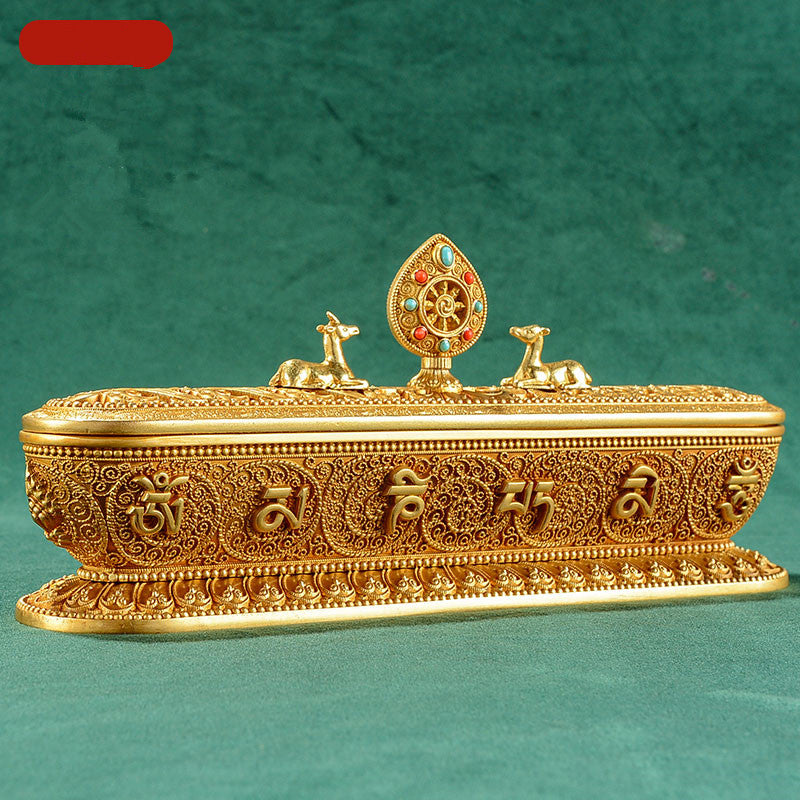 Six-character Mantra Pure Copper Lying Incense Burner Tibetan Incense Box Eight Auspicious Household Aromatherapy Burner