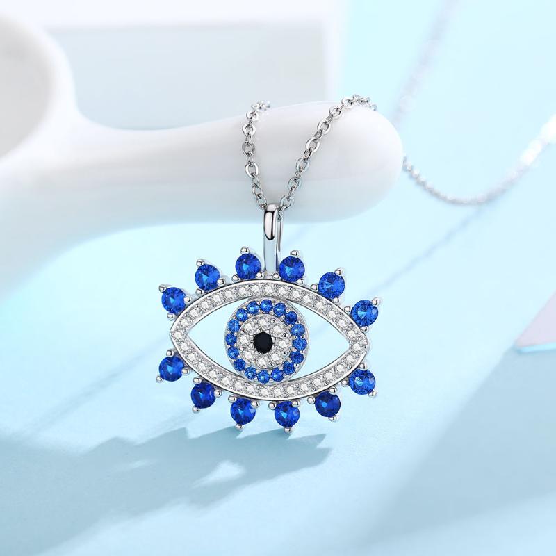 Sterling Silver Evil Eye Lucky Blue Eye Pendant Necklace