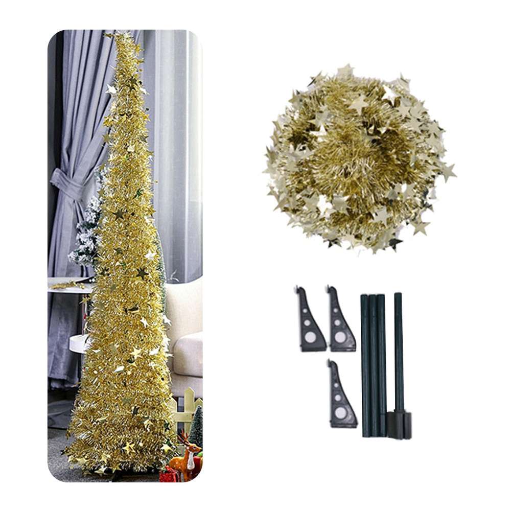 Artificial Tinsel Pop Up Christmas Tree with Stand Gorgeous Collapsible Artificial Christmas Tree for Christmas Decorations - Minihomy