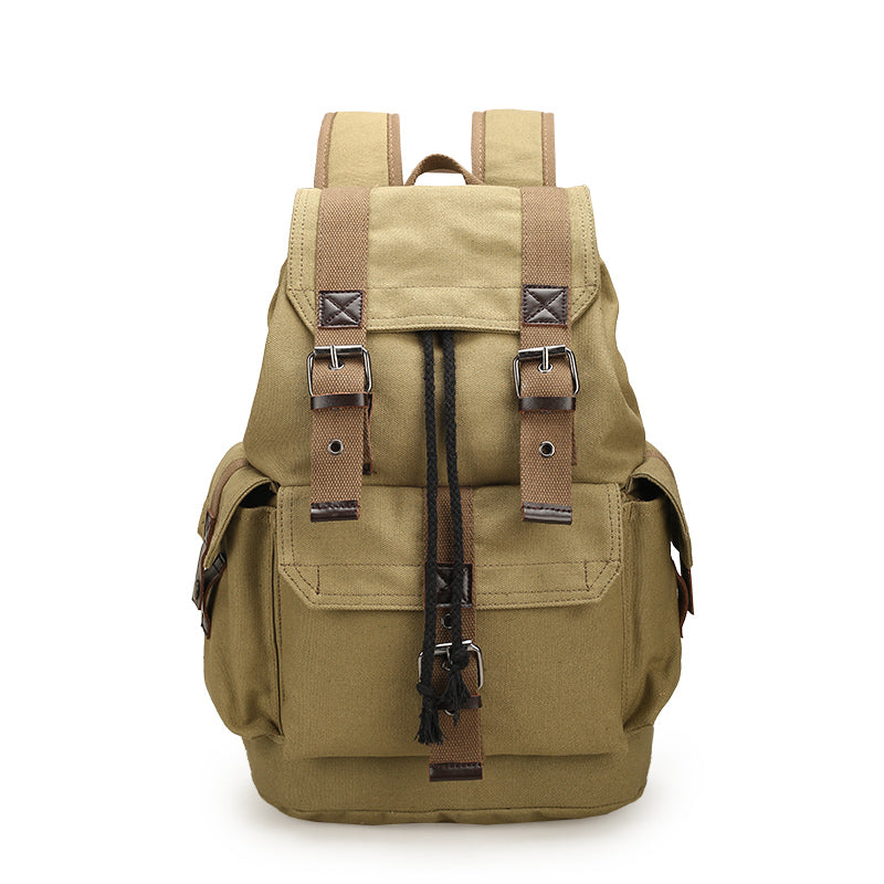 Men's Backpack Large Capacity Canvas Bucket Bag Casual Men's Bag Travel Bag Primary and Secondary School Bags - Minihomy