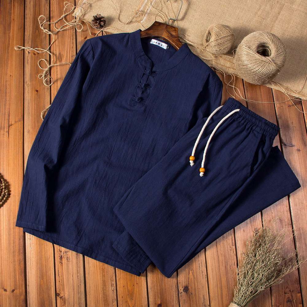 Chinese Style Cotton And Linen Autumn Men's Long-sleeved Trousers Suit - Minihomy