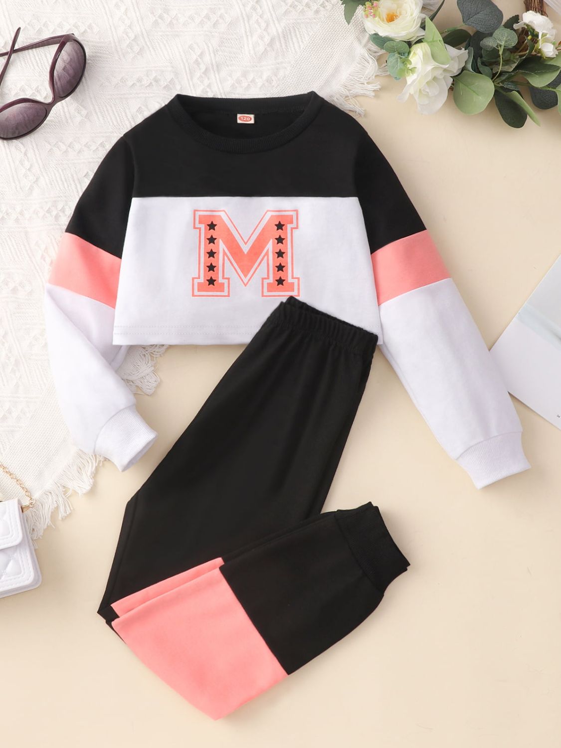 Kids Graphic Cropped Sweatshirt and Joggers Set - Minihomy