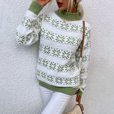 Casual Half High Neck Christmas Snowflake Sweater Blouse - Minihomy