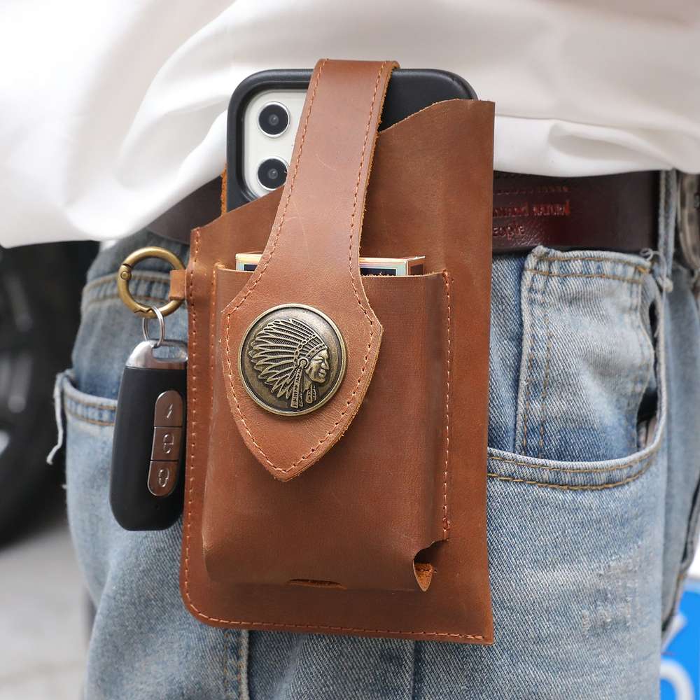 Leather Phone Belt Bag With Leather Belt - Minihomy