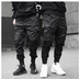 Men Black Hip Hop Cargo Pants Elastic Waist Jogger Trousers - Minihomy