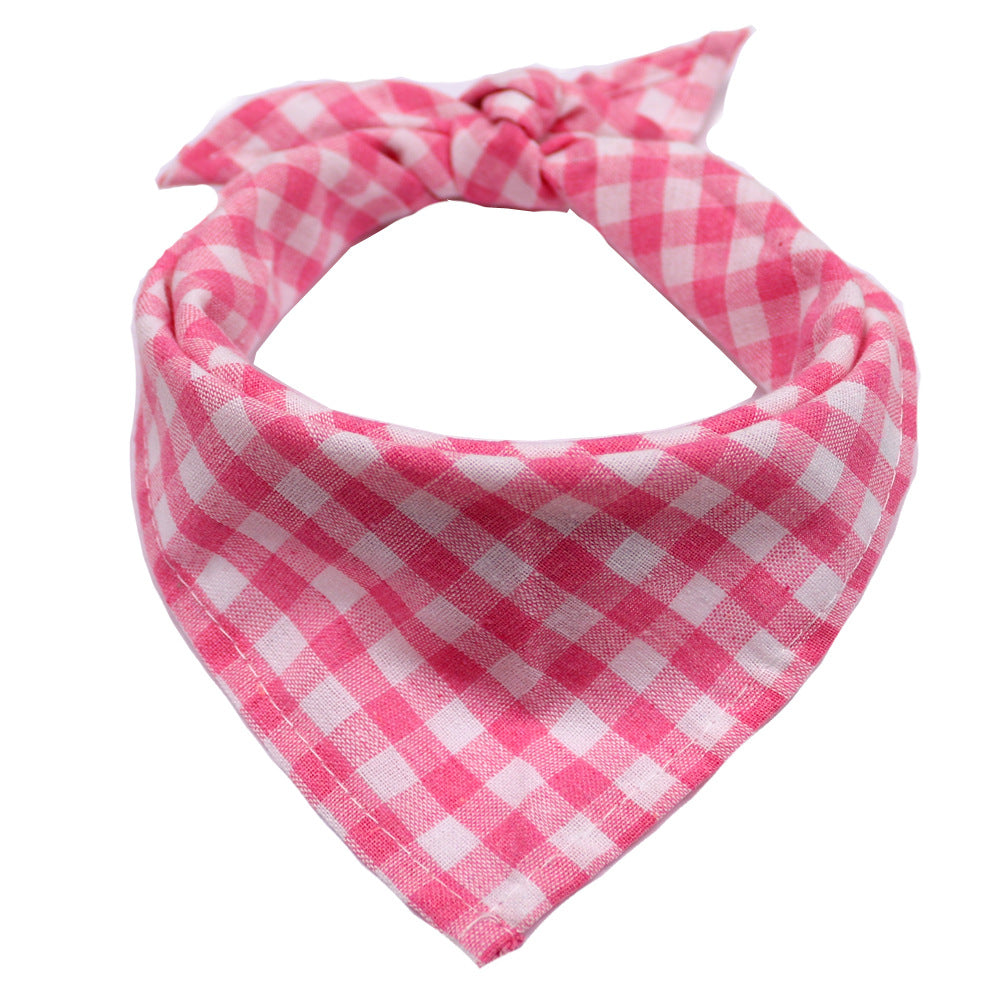 Pet Dog And Cat Plaid Cotton Triangle Scarf - Minihomy