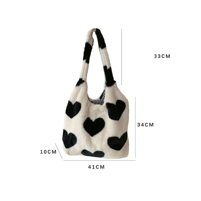 Love Heart Shoulder Bags Double Side Used Winter Underarm Bag Women - Minihomy