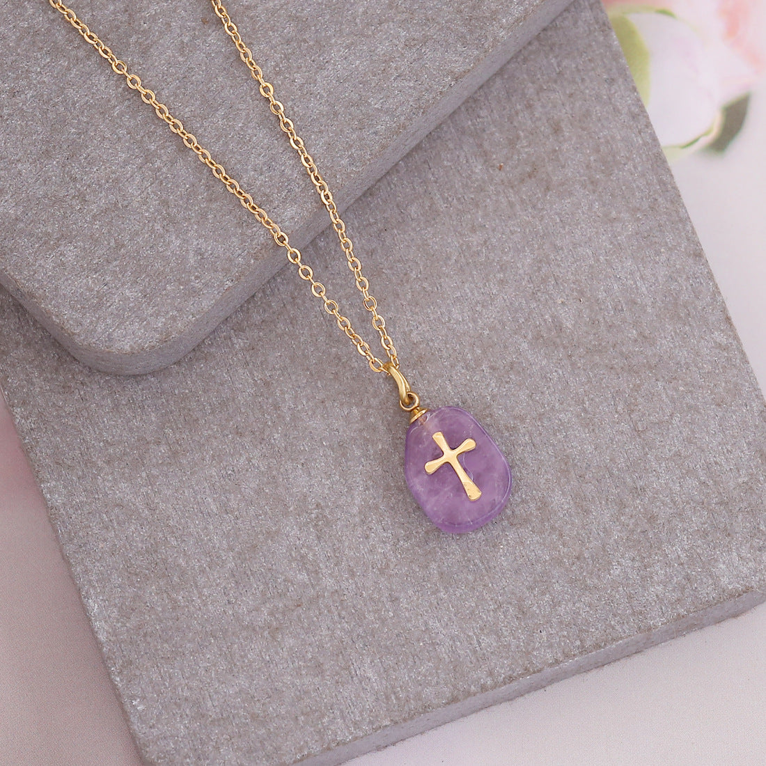 Women's Metal Natural Stone Cross Necklace