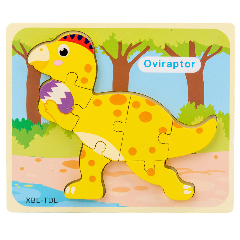 Baby Wooden Cartoon Dinosaur 3D Puzzle Jigsaw for Kids Montessori Early Learning Educational Puzzle Toys - Minihomy