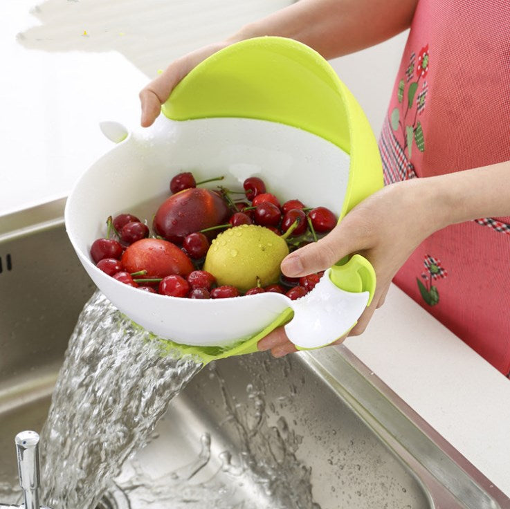 Multifunctional rotary drain basket plastic round double fruit basket washing basket - Minihomy