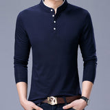 Mens Coton Stand Collar Long Sleeve T-Shirt - Minihomy