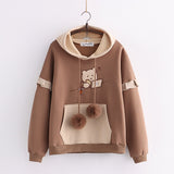 Hooded Bear Embroidery Plus Velvet Sweater Loose And Thin Coat Women - Minihomy