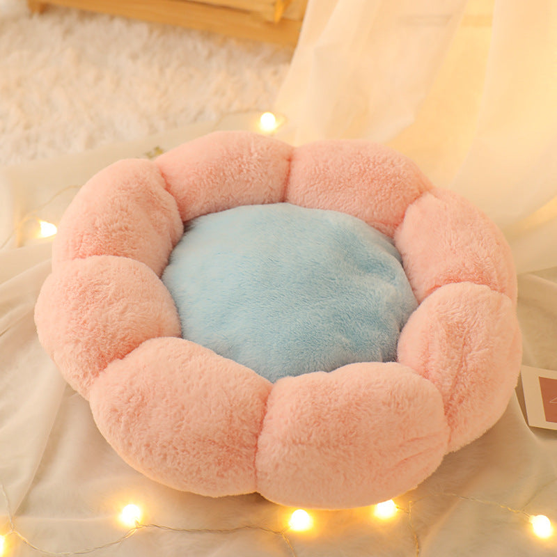 Autumn Winter Plus Velvet Thick Round Flower Cat Litter Kennel - Minihomy