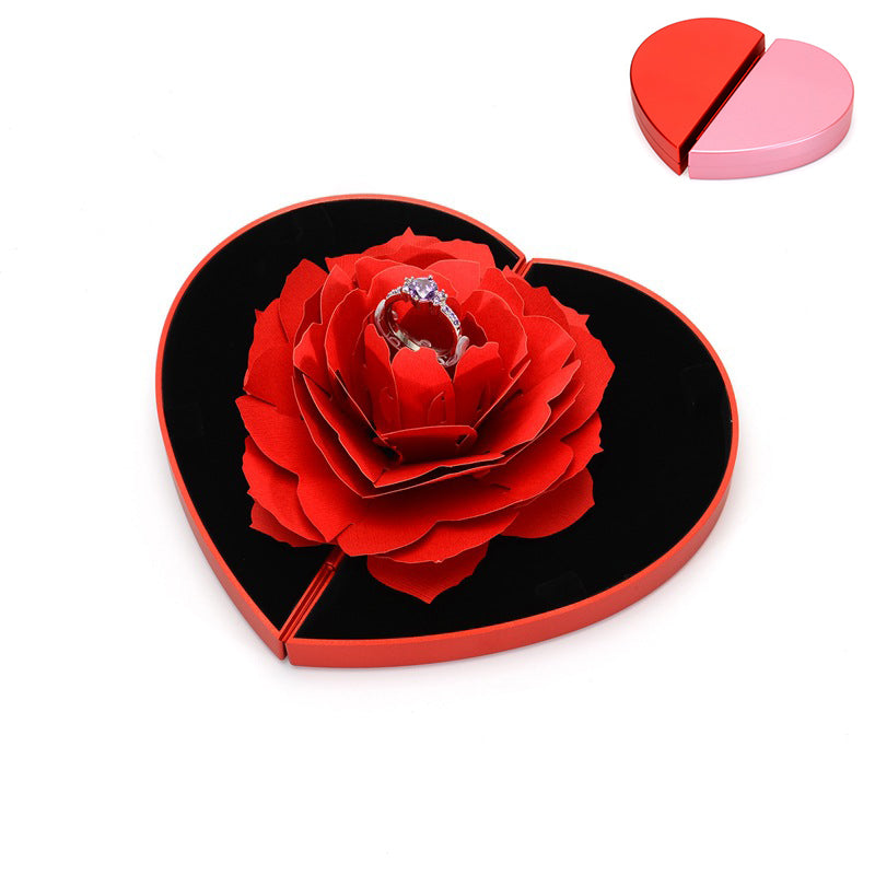 3D Love Box Heart-shaped Rose Flower Rotating Ring Box - Minihomy