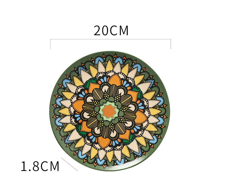 Ceramic Bohemian Tableware Platter Moroccan Pattern Ethnic Flat Plate - Minihomy