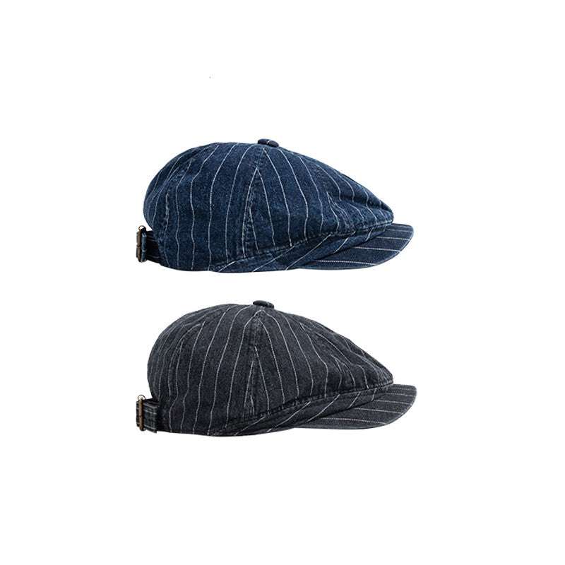 Japanese Retro Washed Denim Casual Striped Cap Women - Minihomy