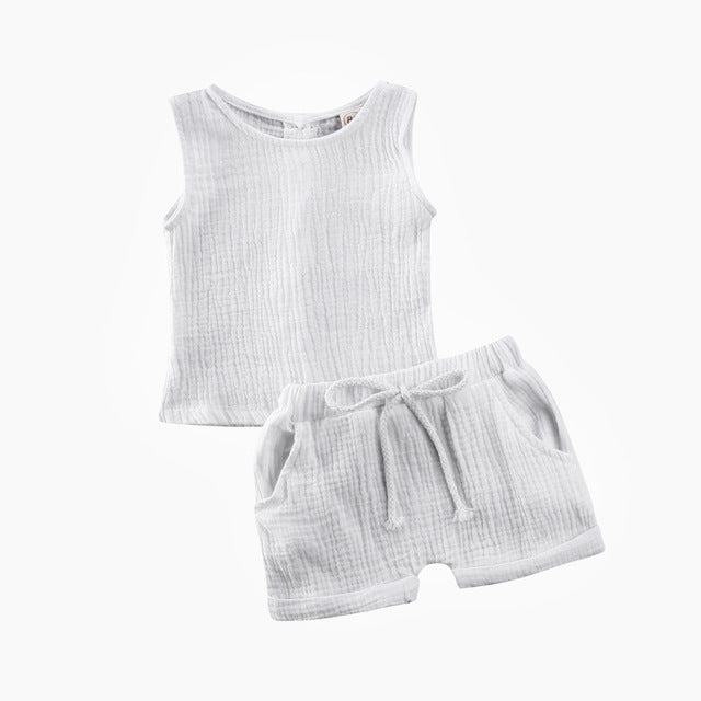 Toddler Baby Girls Solid Sleeveless Button-Down Tops Short Pants Set