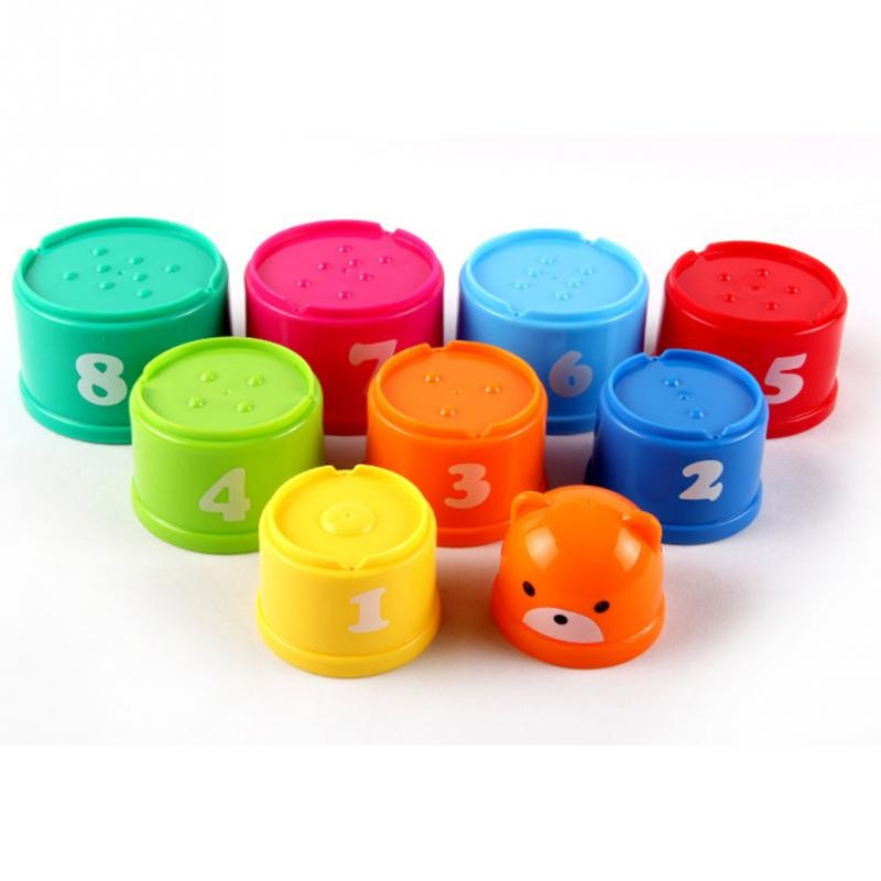 9Pcs/set Excellent Baby Children Kids Educational Toy building block Figures Letters Folding Cup Pagoda Gift - Minihomy