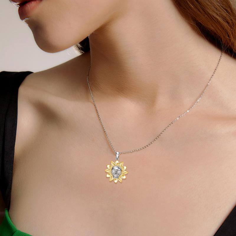 Sunflower Necklaces for Women Sterling Silver S925 with Skull Pendant