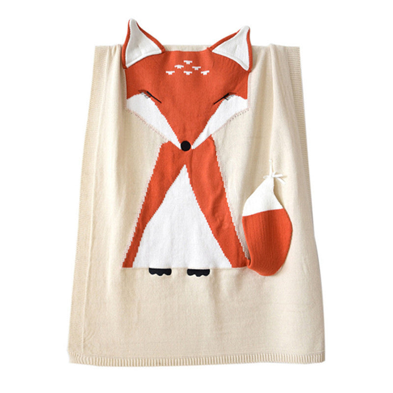 Three-dimensional Ear Children's Wool Knitted Fox Blanket