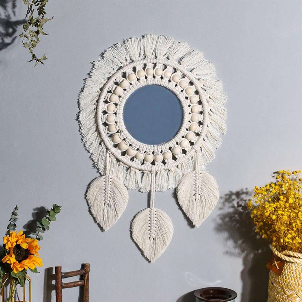 Geometric Mirror High Quality Lightweight Round Macrame Fringe Hanging Wall Mirror - Minihomy