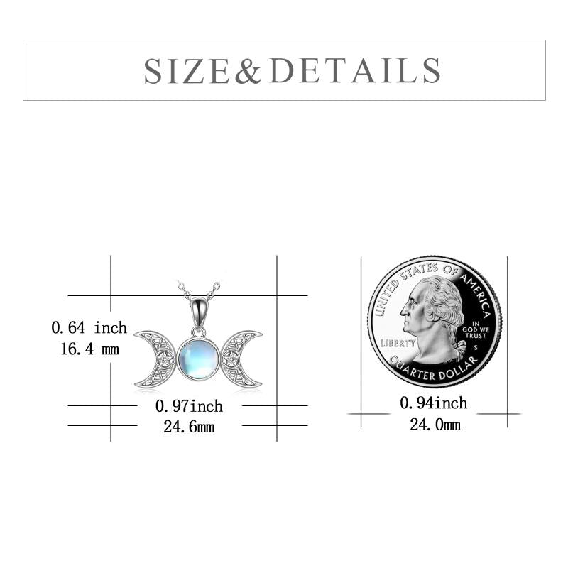 Moonstone Triple Moon Goddess Amulet Pentagram Pendant Necklace Sterling Silver Wiccan Jewelry - Minihomy