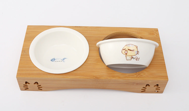 Elevated Cat Dog Bowls with Wooden Stand - Minihomy