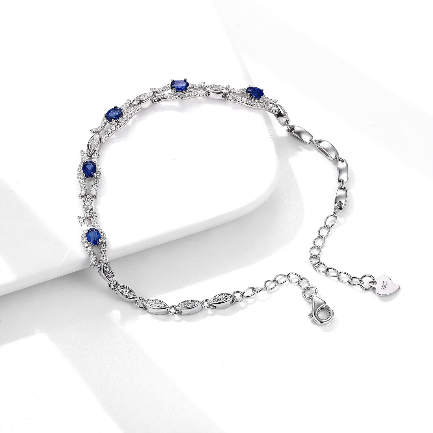 Natural Sapphire Bracelet Women's S925 Silver Set Gem Jewelry - Minihomy