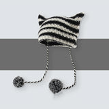 Ins Little Devil Striped Knitted Wool Hat Women - Minihomy