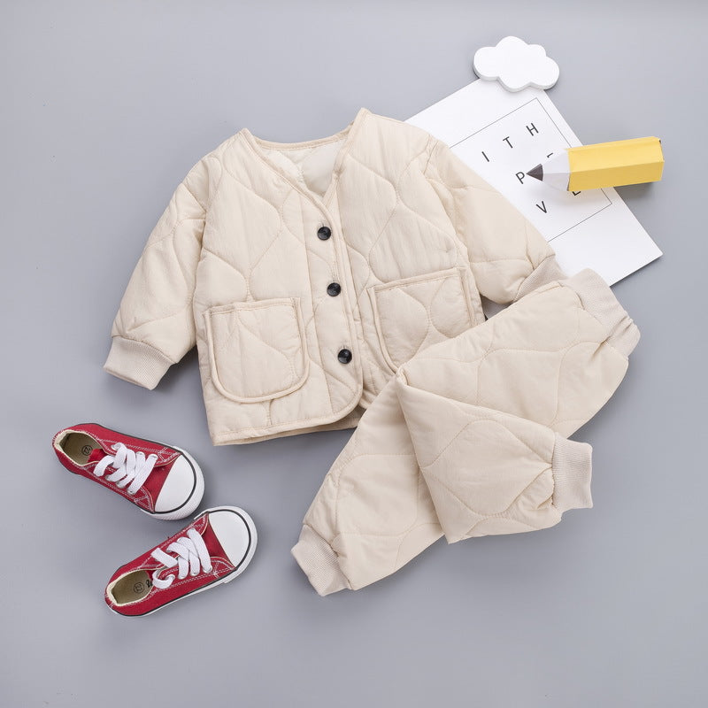 Plus Velvet Thickening Two-piece Baby Suit - Minihomy