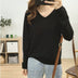 Loose Slimming V-neck Solid Color Long-sleeved Sweater - Minihomy