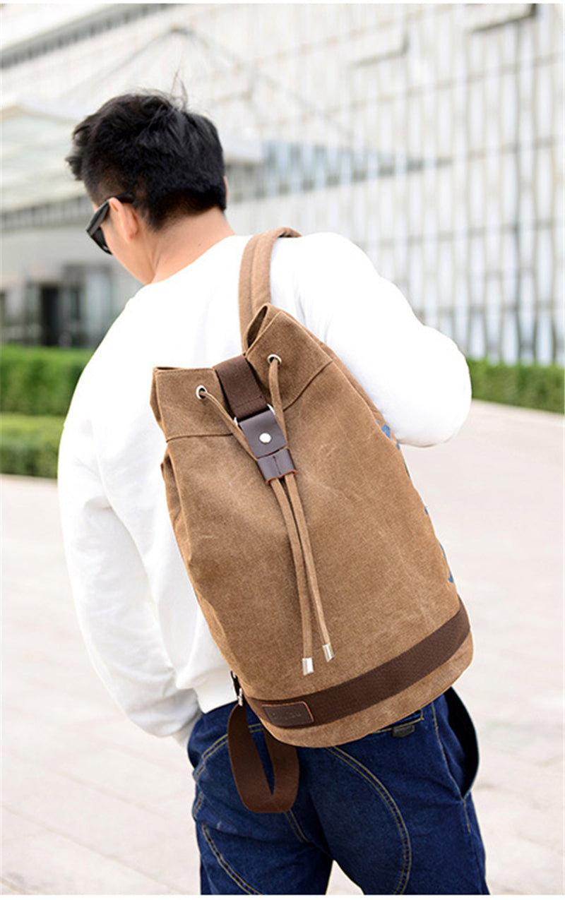 Drawstring Bucket Backpack Multifunctional Large Capacity Casual Canvas Bag - Minihomy