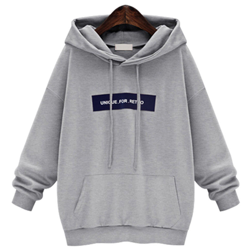 Loose Word Student Hooded Plus Fleece Sweater - Minihomy