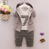 Spring and autumn new boys and girls zipper striped trousers suit children's suit