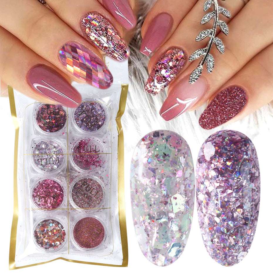 8 Box Mix Glitter Nail Art Powder Flakes Set - Minihomy