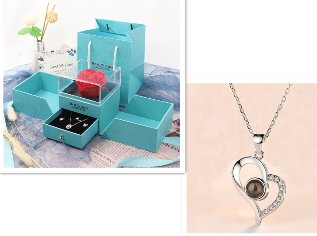 Valentine's Day Gifts Metal Rose Jewelry Gift Box Necklace For Wedding