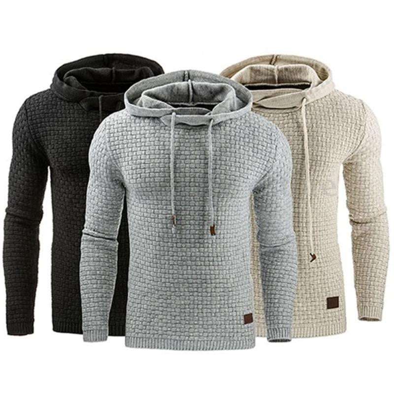 Men's Jacquard Sweater Long-sleeved Hoodie Warm Color Hooded Sweatshirt - Minihomy