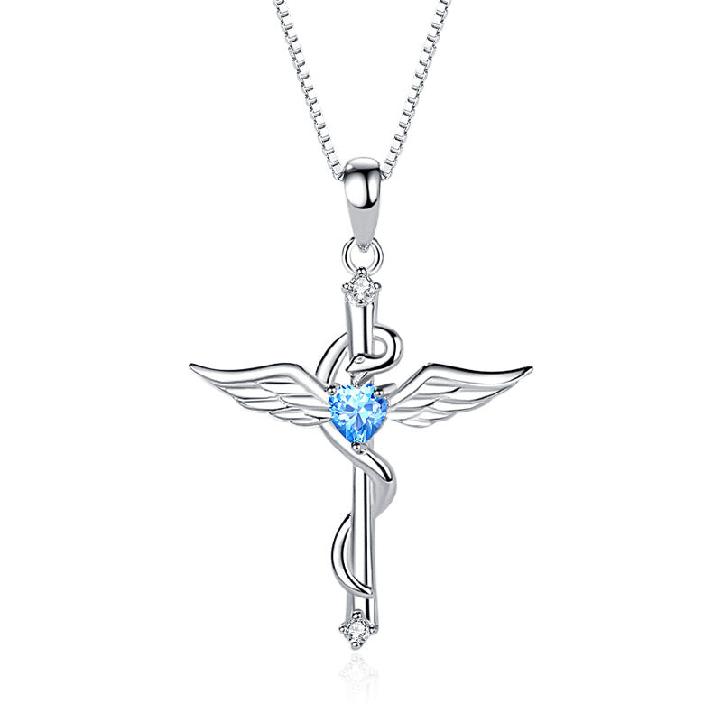 Angel Wings Cross Pendant In Sterling Silver