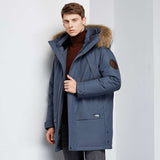 Down Jacket Trench Coat Warm Parka Windproof Large Pockets Big Fur Collar - Minihomy