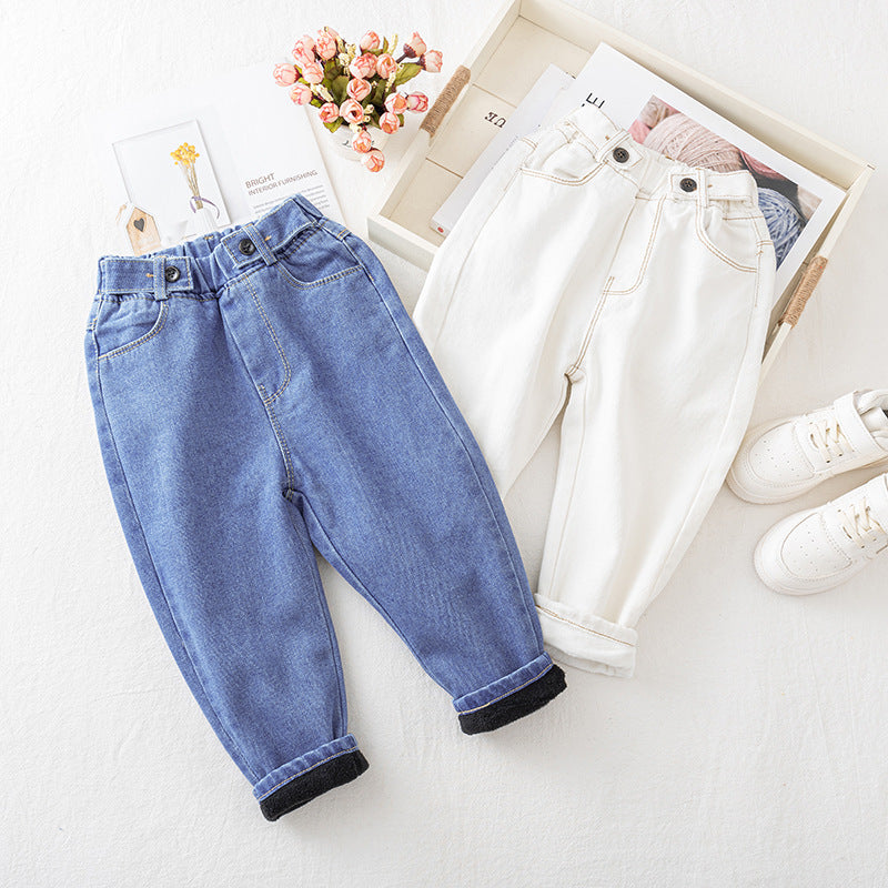 Solid Color High Waist Denim Pants for Kids