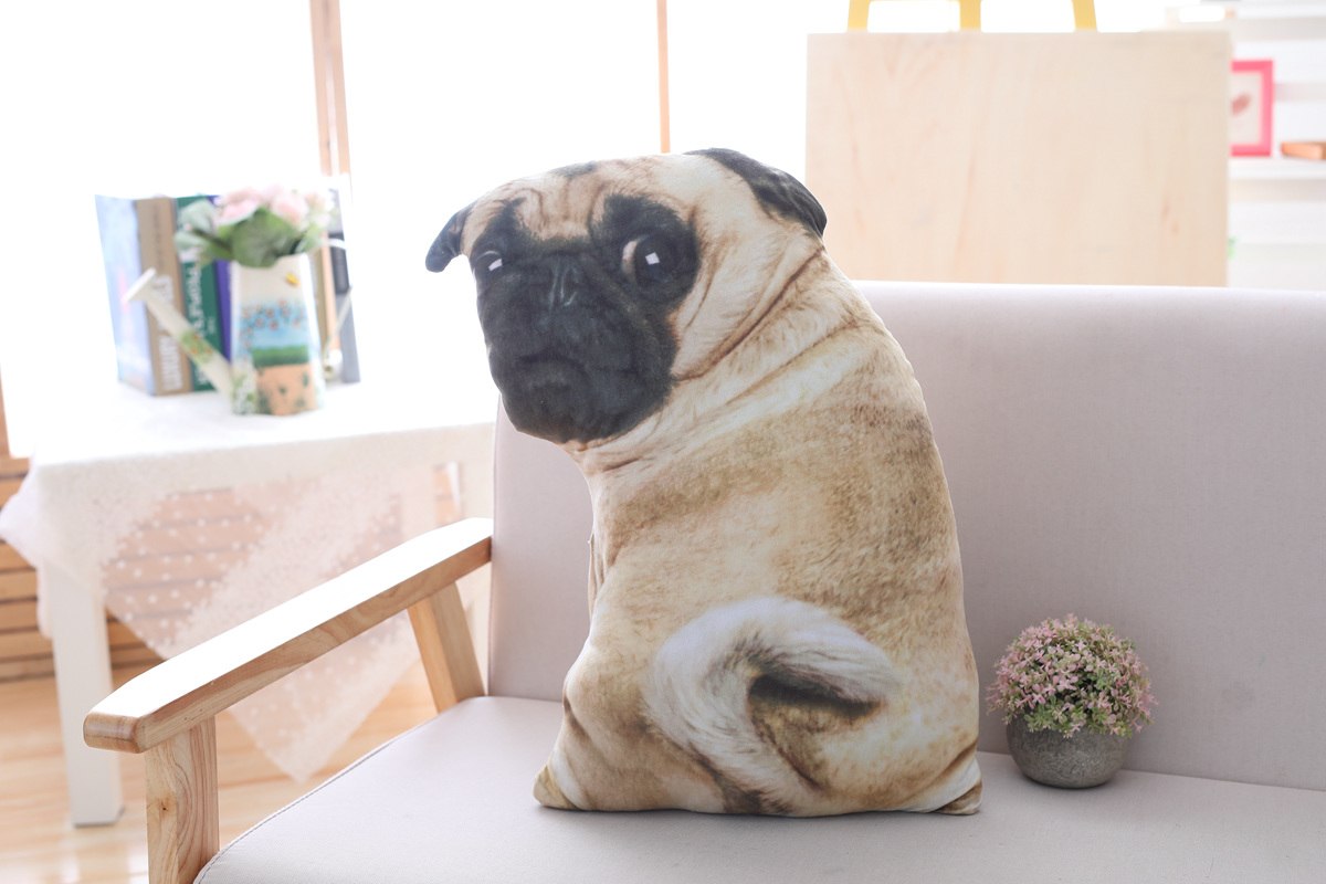 3D Simulation Bell dog Plush Toy Pillow Real Life Doll Funny Pug Dog Doll Nap Soft Sofa Pillow - Minihomy