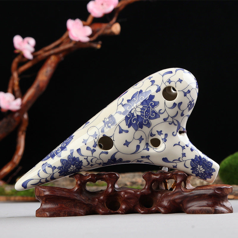 12-hole alto C-playing blue and white porcelain ocarina - Minihomy