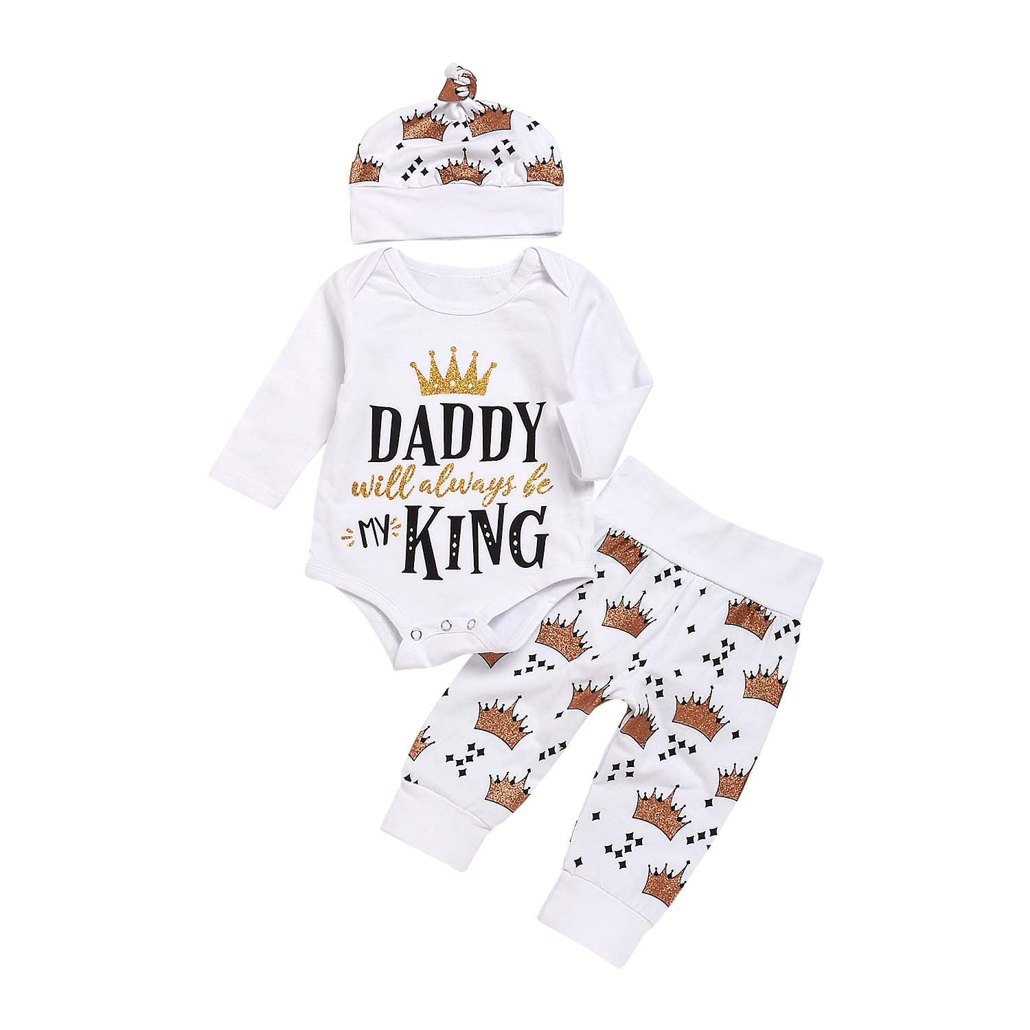 New Baby boys Clothing Set Tops Romper Crown Pants - Minihomy