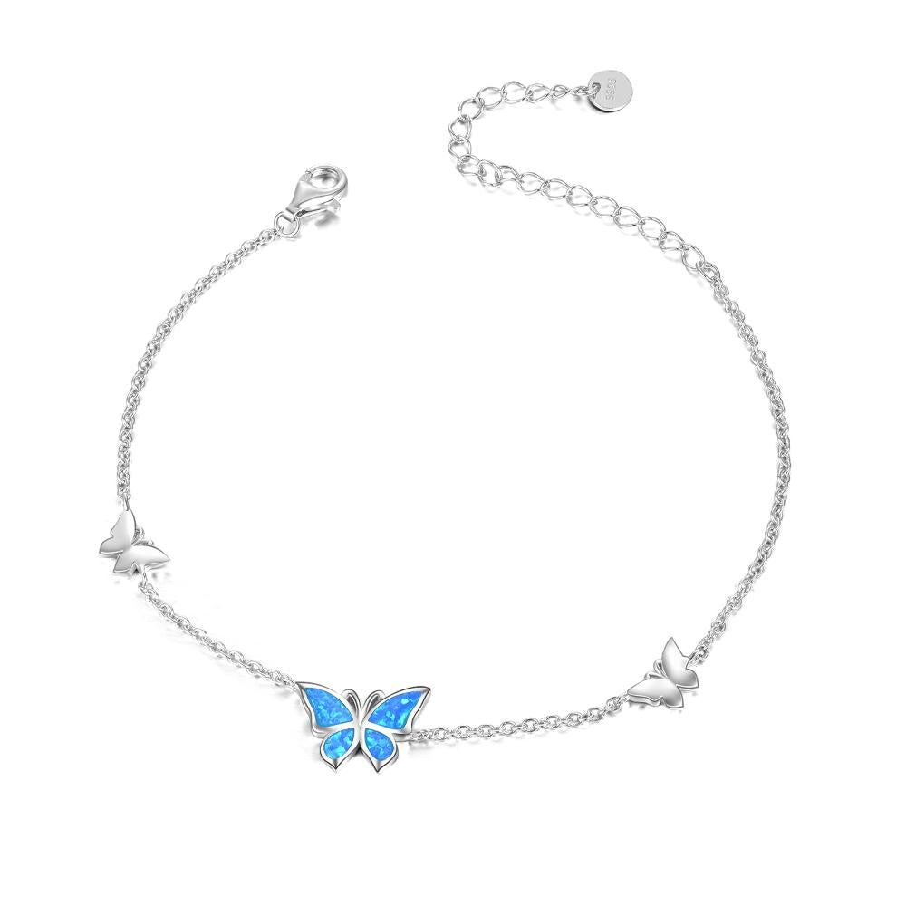 Butterfly Bracelet  Sterling Silver Created Opal for Women Girl - Minihomy